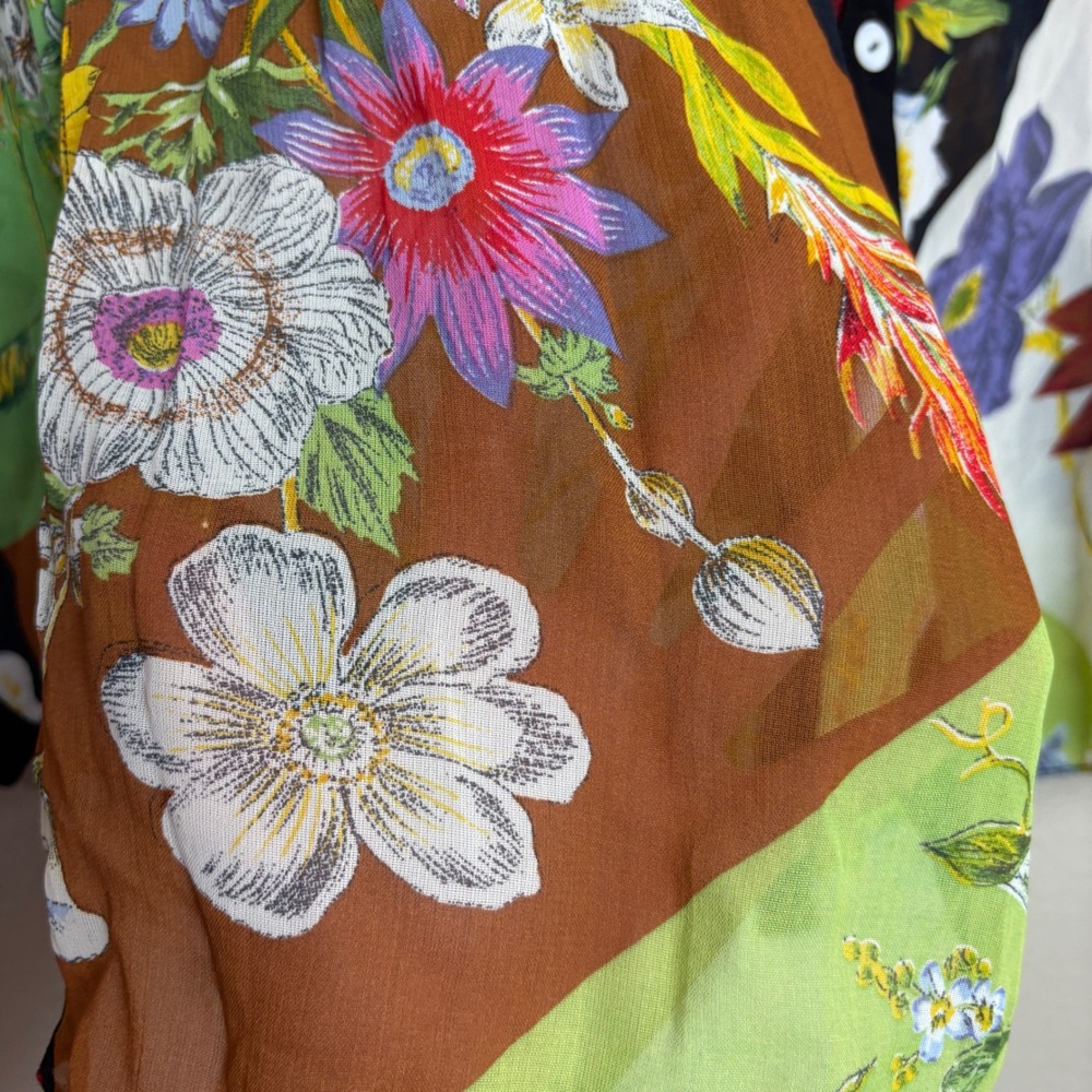 Vintage 90s Patchwork Floral Blouse Sheer Button Top Womens Small S Cottage Boho - Picture 7 of 16